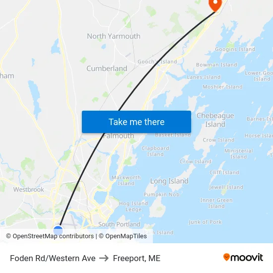 Foden Rd/Western Ave to Freeport, ME map