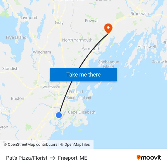 Pat's Pizza/Florist to Freeport, ME map