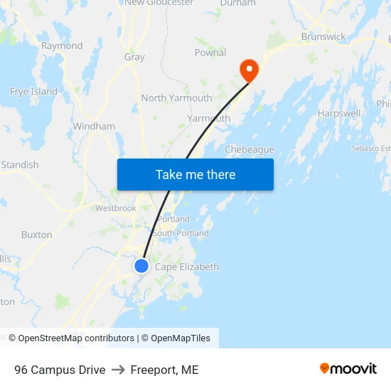 96 Campus Drive to Freeport, ME map