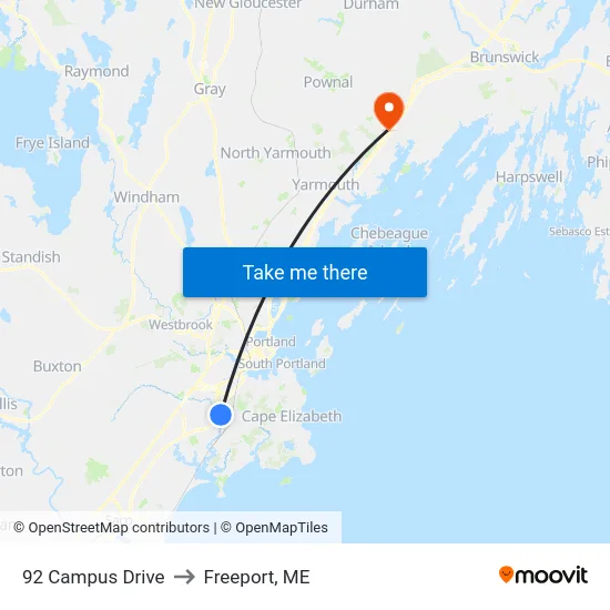 92 Campus Drive to Freeport, ME map
