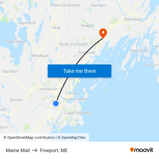 Maine Mall to Freeport, ME map