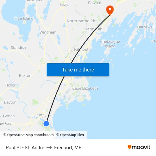 Pool St - St. Andre to Freeport, ME map