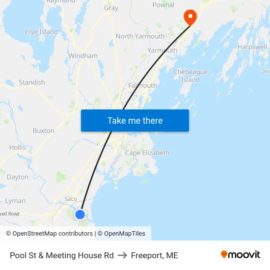 Pool St & Meeting House Rd to Freeport, ME map