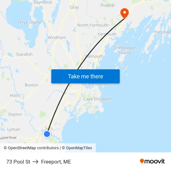 73 Pool St to Freeport, ME map