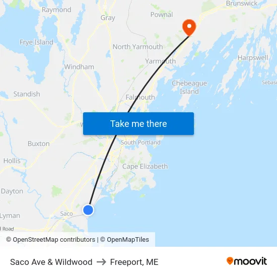 Saco Ave & Wildwood to Freeport, ME map