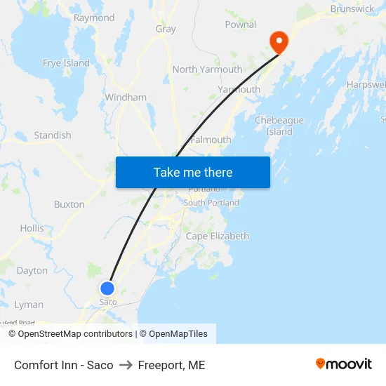 Comfort Inn - Saco to Freeport, ME map