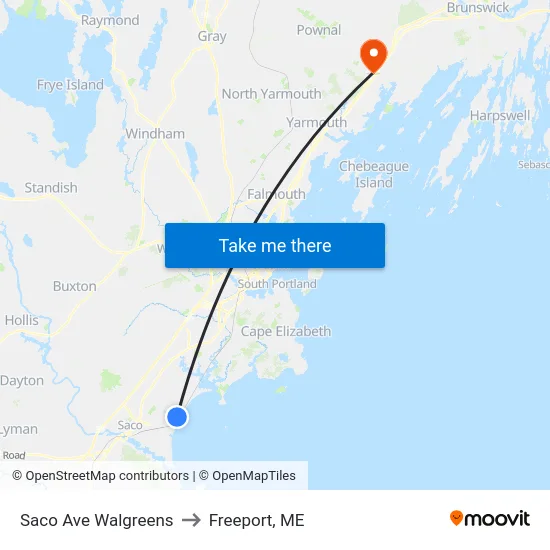Saco Ave Walgreens to Freeport, ME map