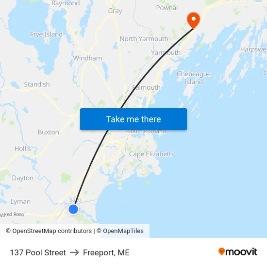 137 Pool Street to Freeport, ME map