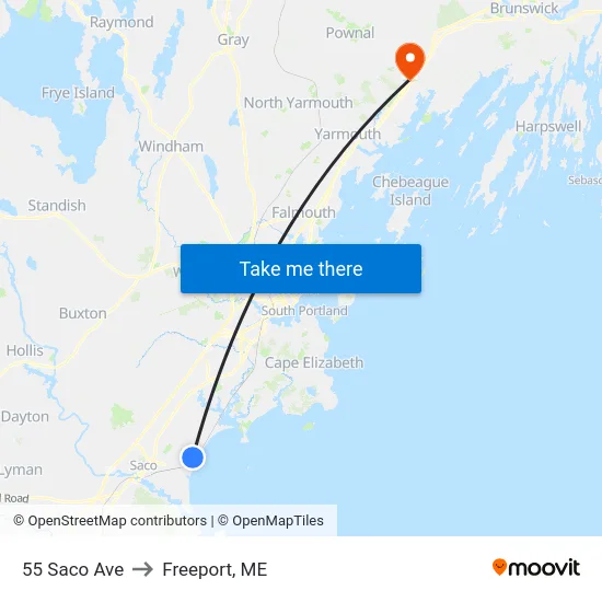 55 Saco Ave to Freeport, ME map
