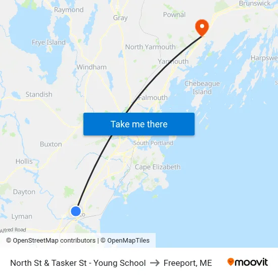 North St & Tasker St - Young School to Freeport, ME map