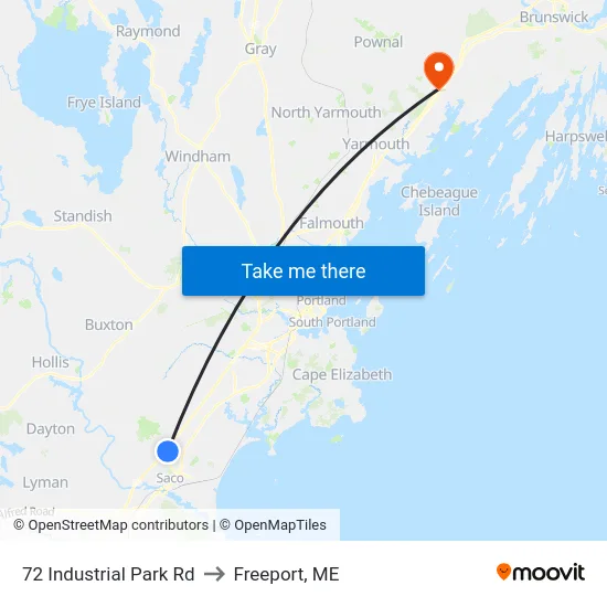 72 Industrial Park Rd to Freeport, ME map