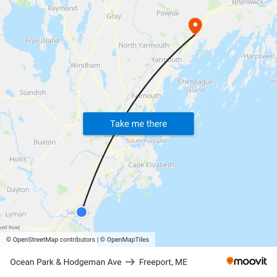 Ocean Park & Hodgeman Ave to Freeport, ME map