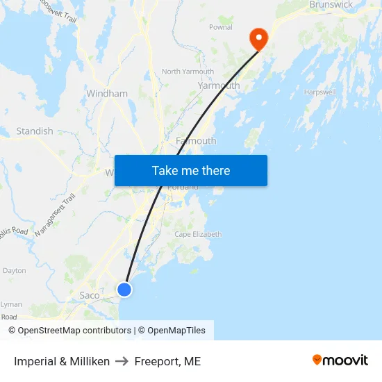 Imperial & Milliken to Freeport, ME map