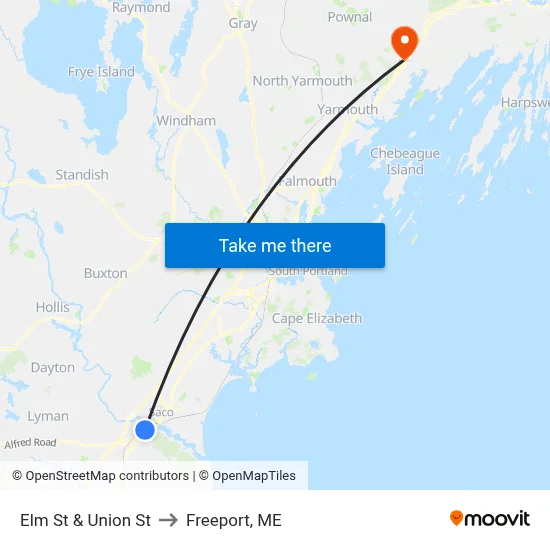 Elm St & Union St to Freeport, ME map