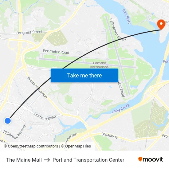 The Maine Mall to Portland Transportation Center map