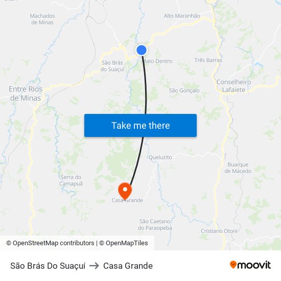 São Brás Do Suaçuí to Casa Grande map