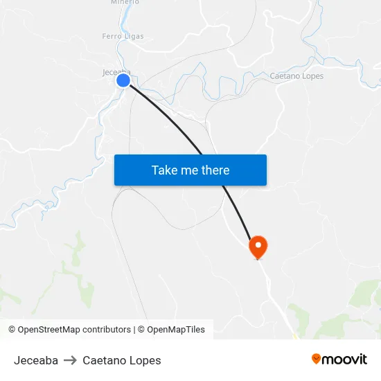 Jeceaba to Caetano Lopes map