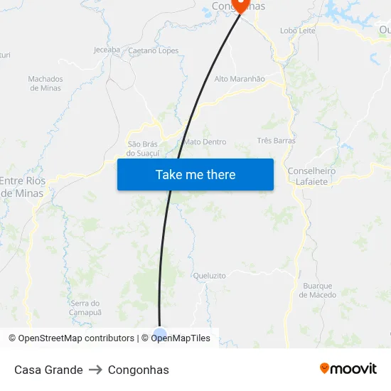 Casa Grande to Congonhas map