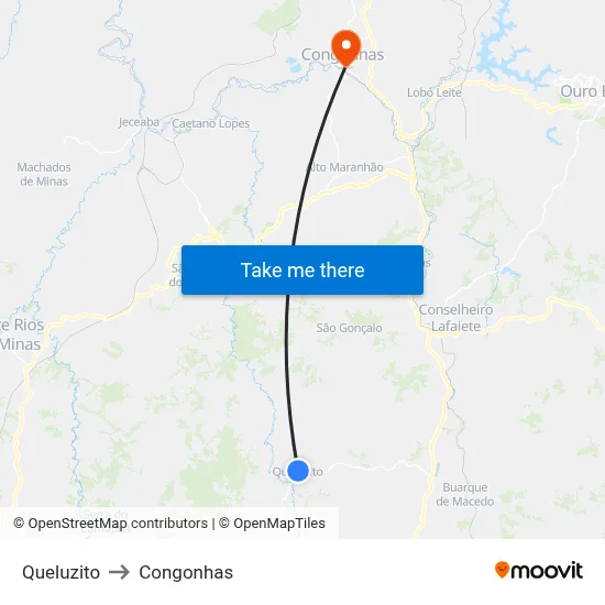 Queluzito to Congonhas map