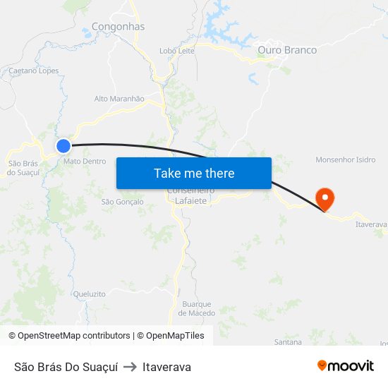 São Brás Do Suaçuí to Itaverava map