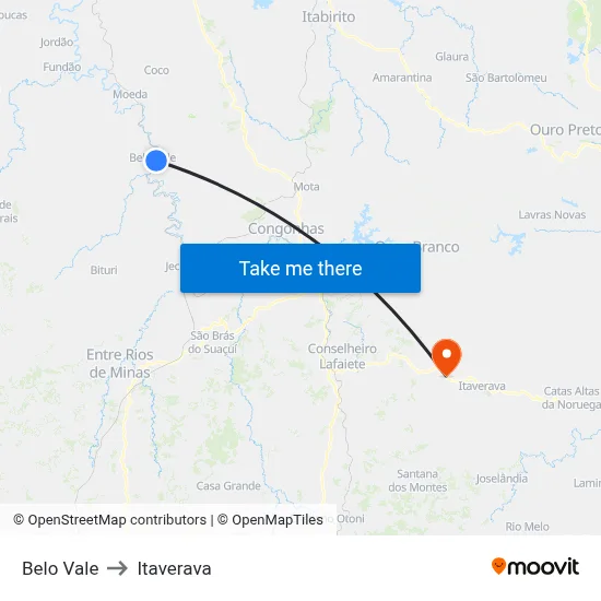 Belo Vale to Itaverava map