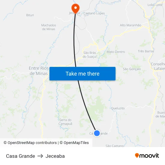 Casa Grande to Jeceaba map