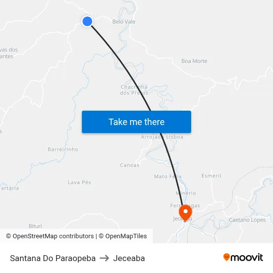 Santana Do Paraopeba to Jeceaba map