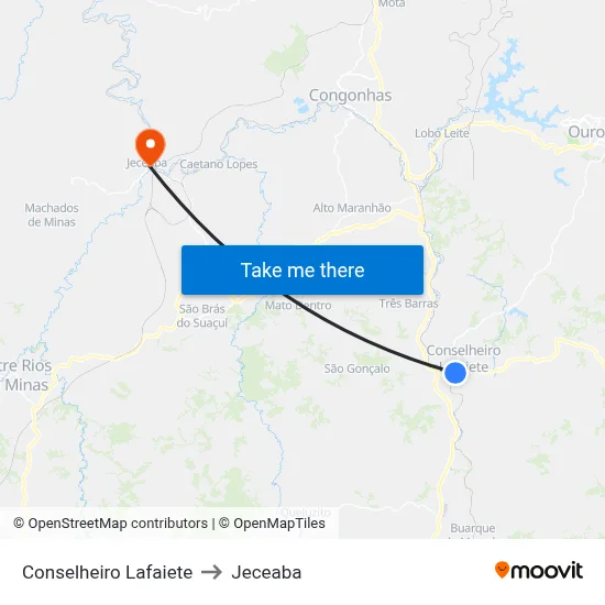 Conselheiro Lafaiete to Jeceaba map