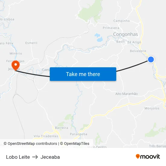 Lobo Leite to Jeceaba map
