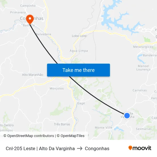 Cnl-205 Leste | Alto Da Varginha to Congonhas map