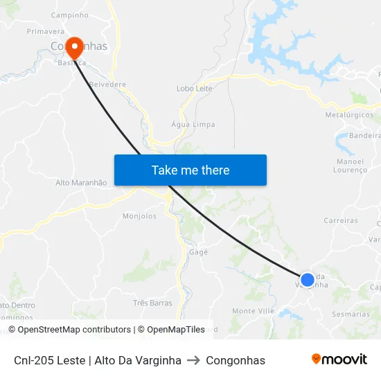 Cnl-205 Leste | Alto Da Varginha to Congonhas map