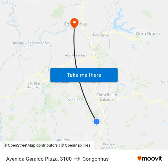 Avenida Geraldo Plaza, 3100 to Congonhas map