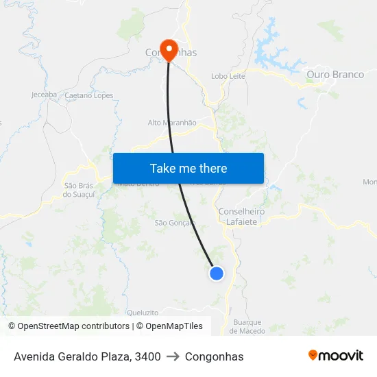 Avenida Geraldo Plaza, 3400 to Congonhas map