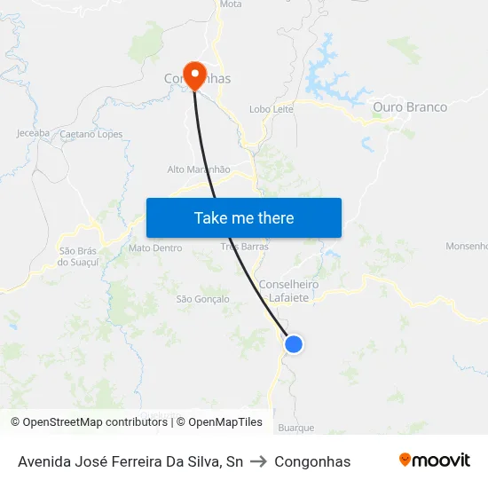 Avenida José Ferreira Da Silva, Sn to Congonhas map