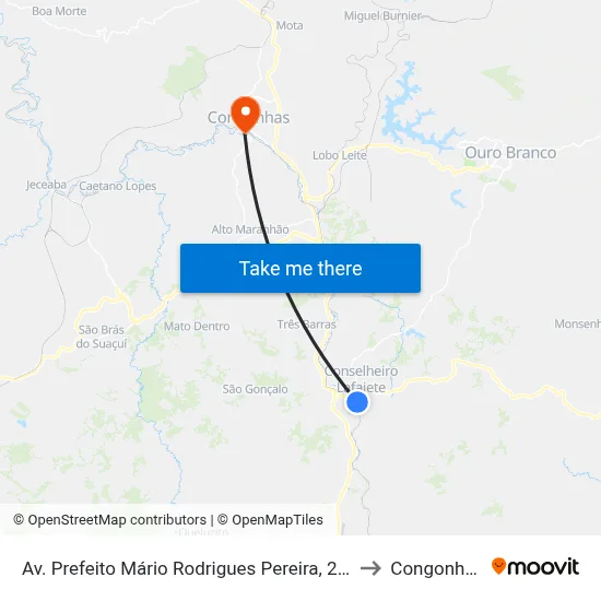 Av. Prefeito Mário Rodrigues Pereira, 208 to Congonhas map