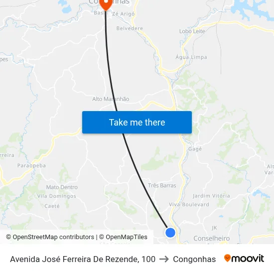 Avenida José Ferreira De Rezende, 100 to Congonhas map