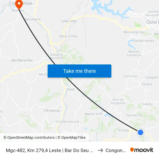 Mgc-482, Km 279,4 Leste | Bar Do Seu Milinho to Congonhas map