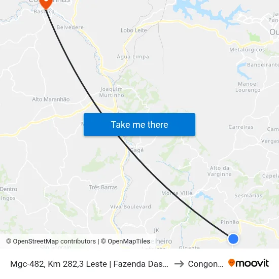 Mgc-482, Km 282,3 Leste | Fazenda Das Palmeiras to Congonhas map