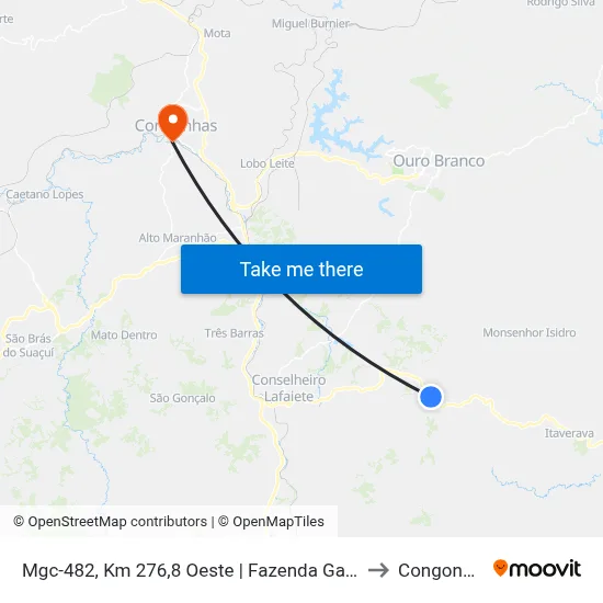 Mgc-482, Km 276,8 Oeste | Fazenda Gavetão to Congonhas map