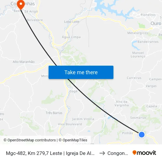 Mgc-482, Km 279,7 Leste | Igreja De Almeidas to Congonhas map