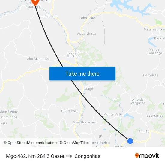 Mgc-482, Km 284,3 Oeste to Congonhas map