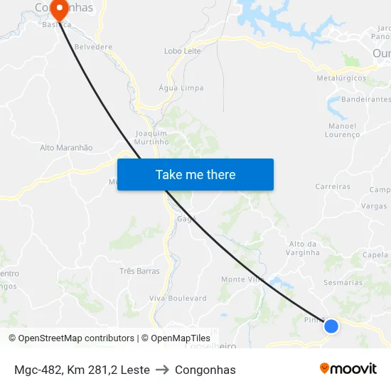 Mgc-482, Km 281,2 Leste to Congonhas map