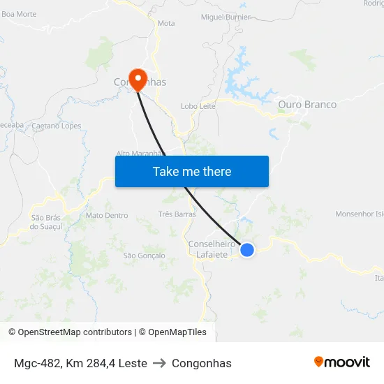 Mgc-482, Km 284,4 Leste to Congonhas map