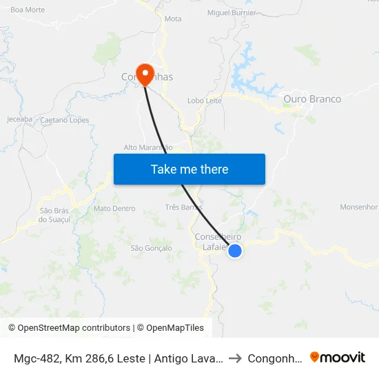 Mgc-482, Km 286,6 Leste | Antigo Lavador to Congonhas map