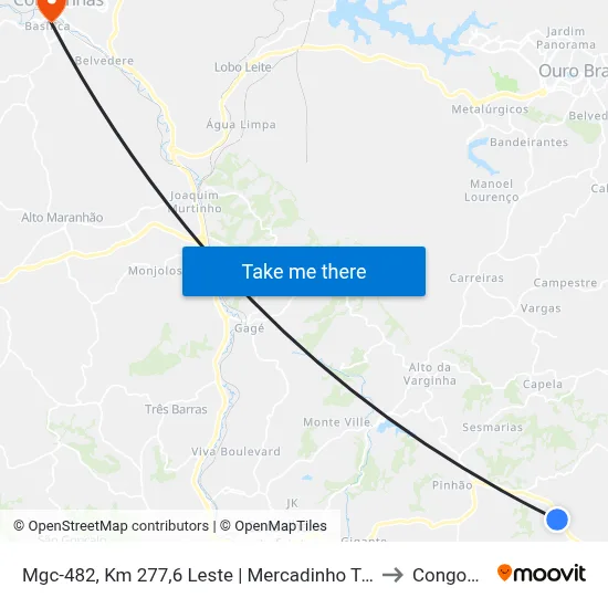 Mgc-482, Km 277,6 Leste | Mercadinho Tem De Tudo to Congonhas map
