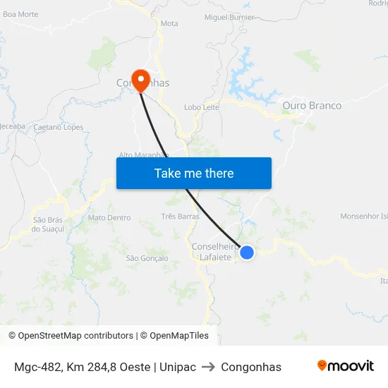 Mgc-482, Km 284,8 Oeste | Unipac to Congonhas map