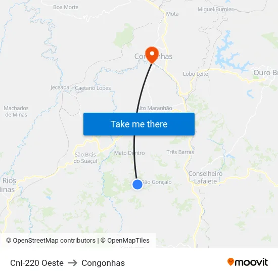 Cnl-220 Oeste to Congonhas map