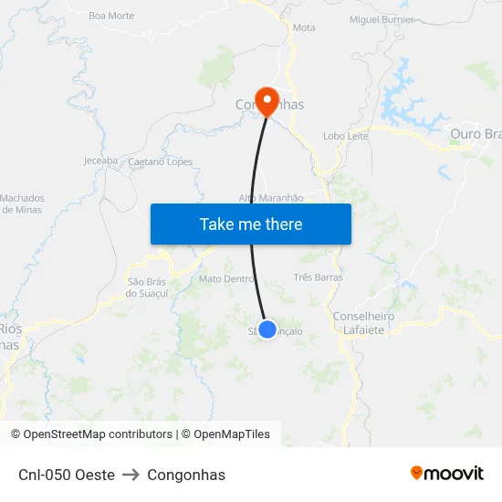 Cnl-050 Oeste to Congonhas map