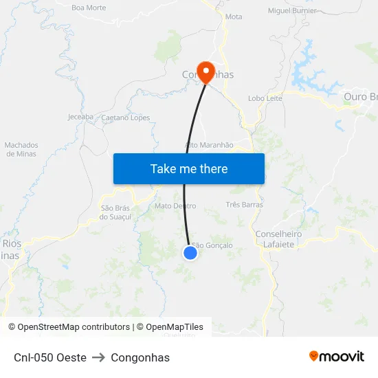 Cnl-050 Oeste to Congonhas map