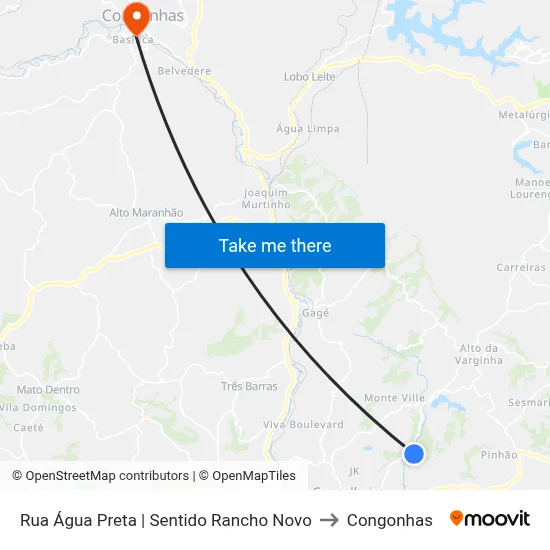Rua Água Preta | Sentido Rancho Novo to Congonhas map